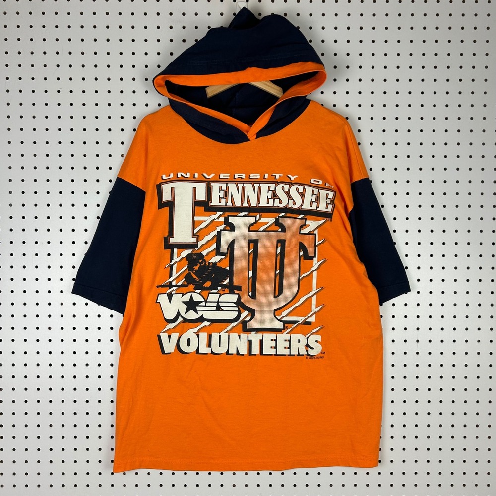 Tennessee Volunteers Hooded T-Shirt XL Orange Navy USA 90s Short Sleeve Orange